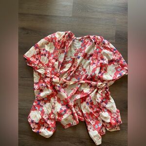 Aerie Floral Wrap Kimono - Red and Cream
